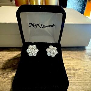 Silver Floral Diamond Earrings